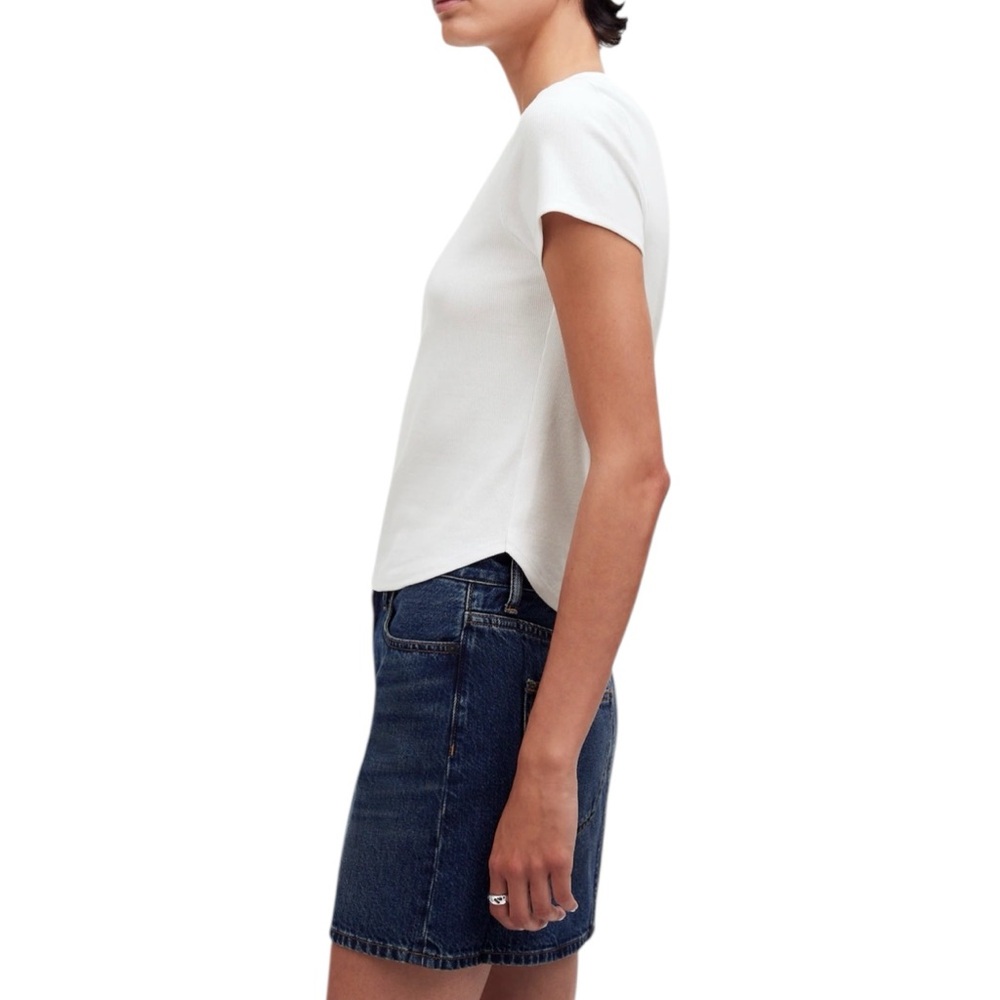 Madewell (Re)generative Cotton Ribbed Crewneck Tee in Eyelet White - Picture 3 of 7